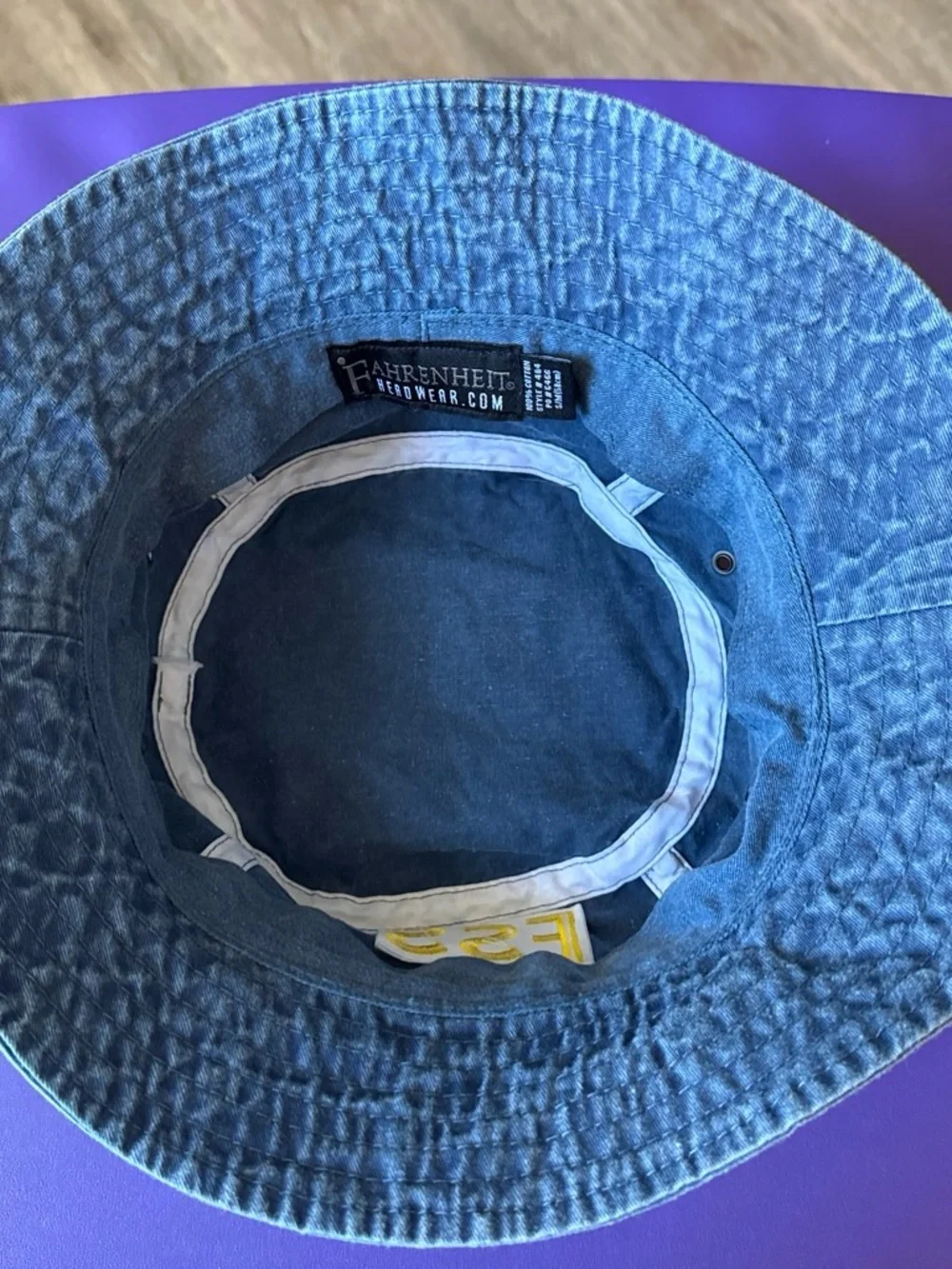 Kids Blue Denim Bucket Hat with Yellow 'FSS' Embroidery